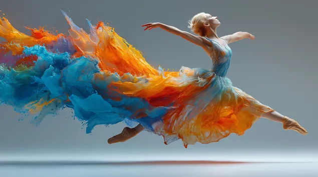 ballarina expressiva en un vestit de pintura abstracta fluida baixada