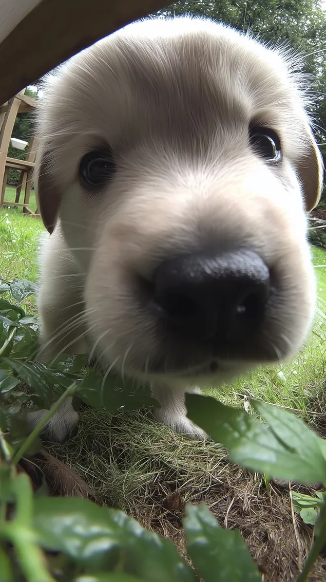 Pamje ekstreme nga afër e hundës dhe fytyrës së një këlyshi të ri kurioz të racës retriever HD sfond