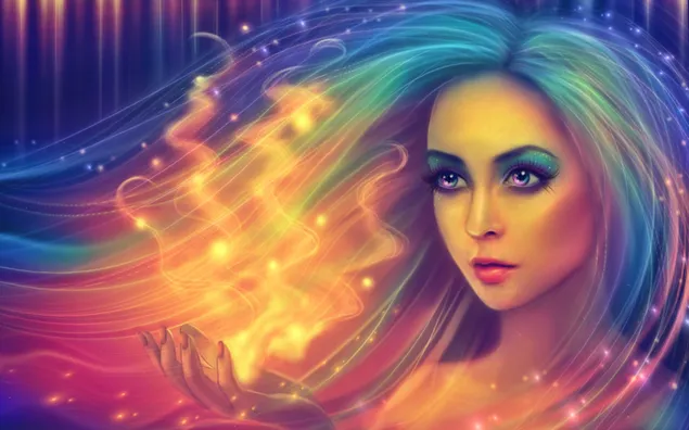 Fantasie-Mädchen mit dem Regenbogen-Haar