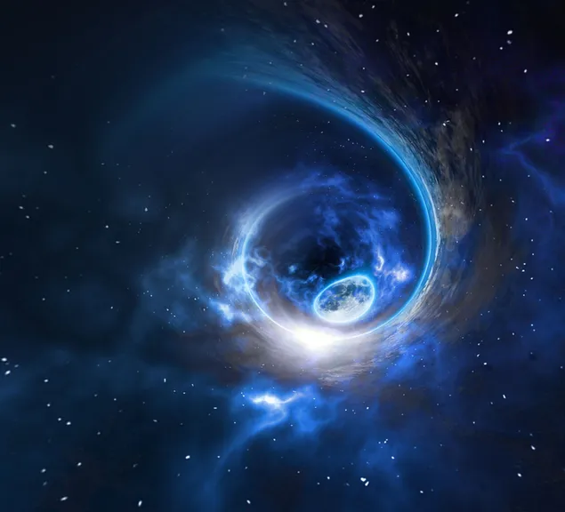 Vista artística de fantasia de l'espai exterior, el planeta i les estrelles amb llums 6K fons de pantalla