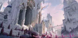 Tapeta Fantasy město v bílé architektonické struktuře 2K