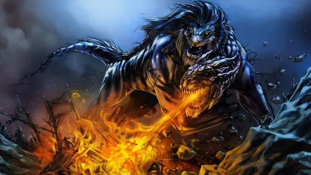 Taustpilt Fantaasia draakon ja lõvi 4K