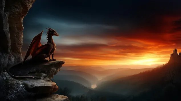 dragon fantastique veillant sur une vallee au crepuscule telechargement