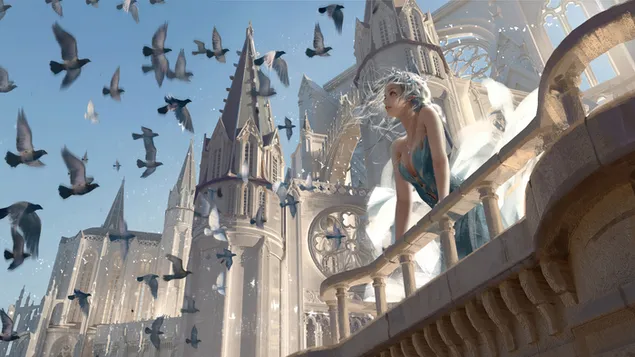 Фантазија девојка Cstle 4K тапет