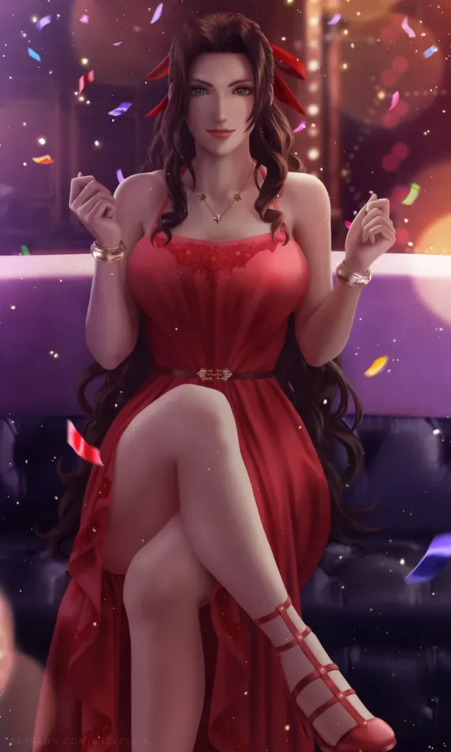 Fantasy Girl On Party With Red Dress