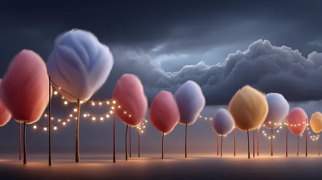 fantasielandschaft mat flauschege pastellbeem a luuchtenketten eroflueden