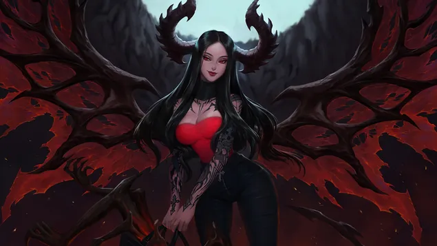Fantasy Tattooed Demon Girl 4K wallpaper