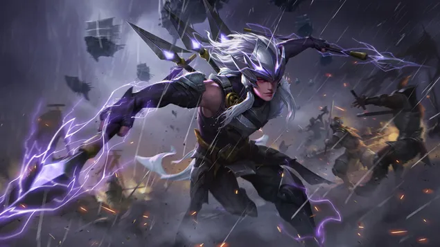 Fantasy Warrior Lightning Spear 4K тапет