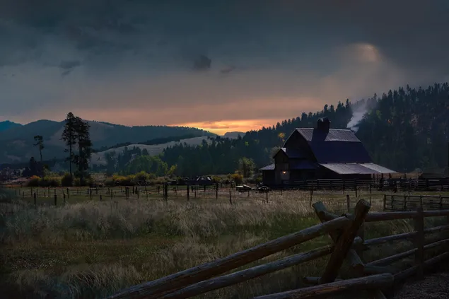 Juego Far Cry 5 - Atardecer en el pueblo 4K fondo de pantalla
