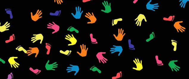 Farbige gezeichnete Formen der menschlichen Hand und des menschlichen Fußes