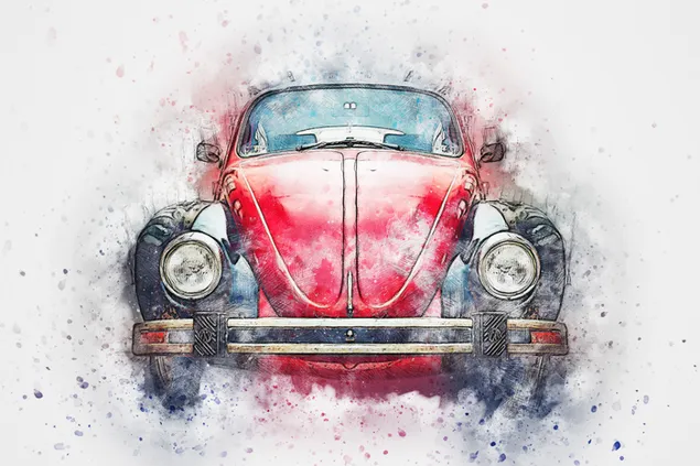 Fascinating artwork of a red Volkswagen Beetle  download