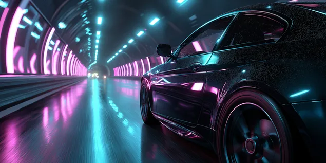 vehiculo de alto rendimiento y rapido movimiento en un tunel cyberpunk reflectante descargar