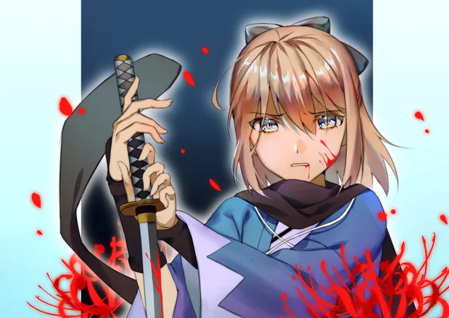 Судбина / Голем ред - Окита Соуџи Сабер 2K тапет