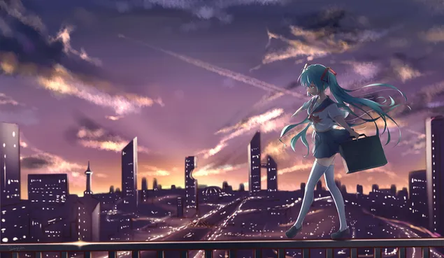 Turquoise Haired Anime Girl Hatsune Miku 2k Wallpaper Download 