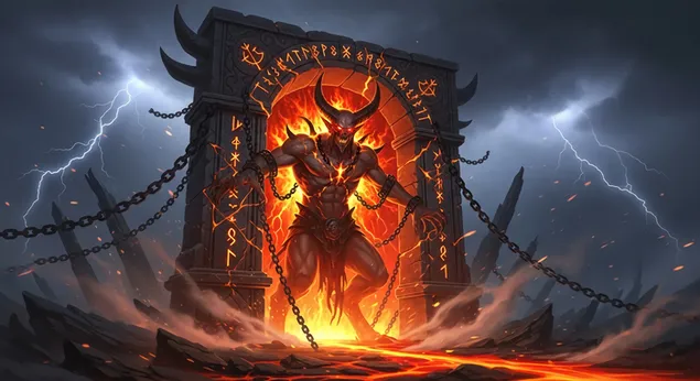 baisus raguotas demonas kyla is pragariskos, lava uzpildytos bedugnes pro senovinius runu vartus po audringu, zaibu nusetu dangumi. atsisiusti