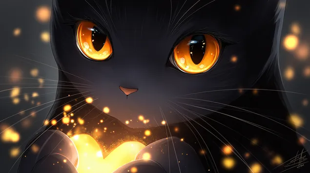 Vështrim i maceve në shkëlqimet rrezatuese që burojnë nga një objekt i çmuar 2K sfond