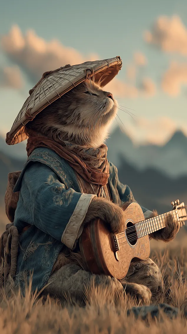 macji glazbenik japanski slamnati sesir otvoreno polje mountain view preuzmi