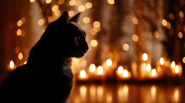 kazenprofil silhouetteiert geint waarmen, onschaarfen bokeh-luuchtenhannergrond eroflueden