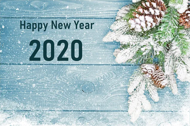 Feliz año nuevo 2020 nieve y pinos