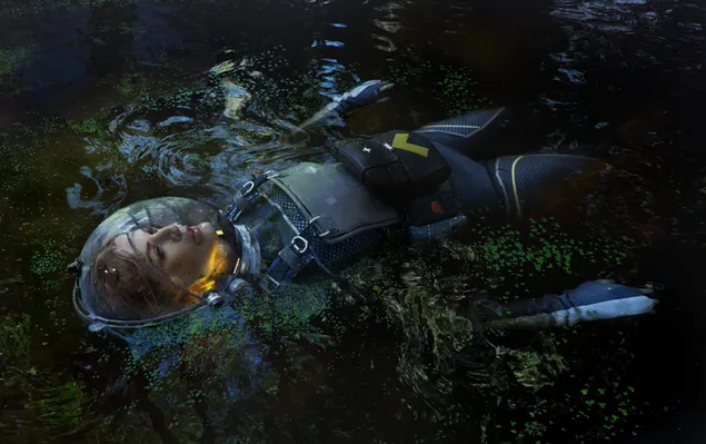 kvindelig astronaut liggende pa jorden med beskyttelsesdragt download