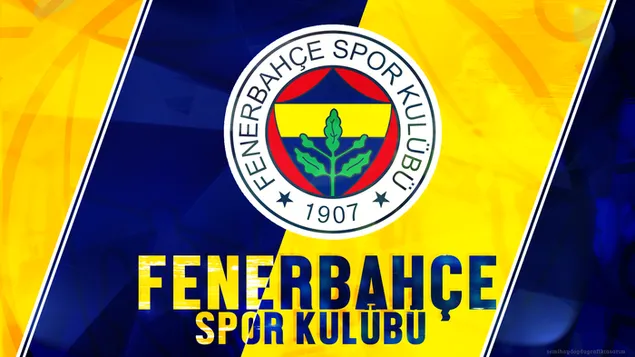 Fenerbahce inscription and logo on a yellow navy blue background download