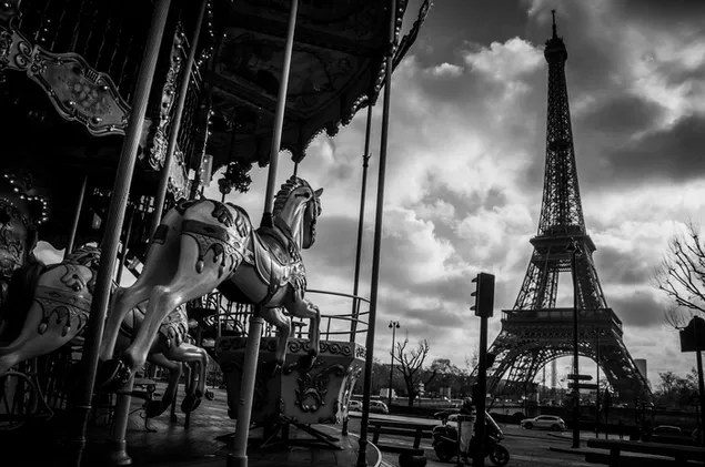 Feria de diversión en París (blanco y negro)