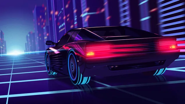 Tapeta Ferrari Car Synthwave 4K