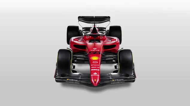 Ferrari F1-75 Formula 1 2022 mobil baru depan dan tampilan atas latar belakang putih unduhan