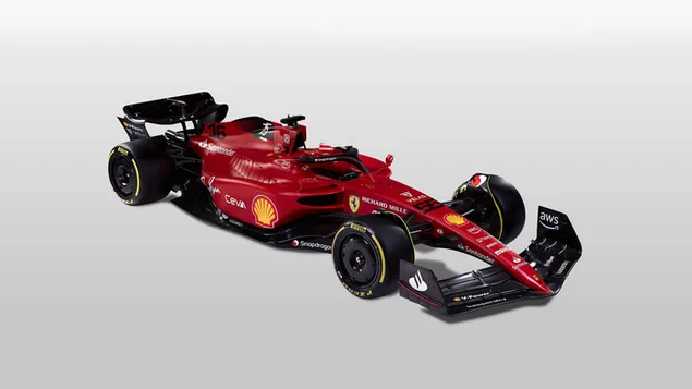フェラーリ F1-75 フォーミュラ 1 2022 新車 フロントとサイド ビュー ホワイト バック グラウンド