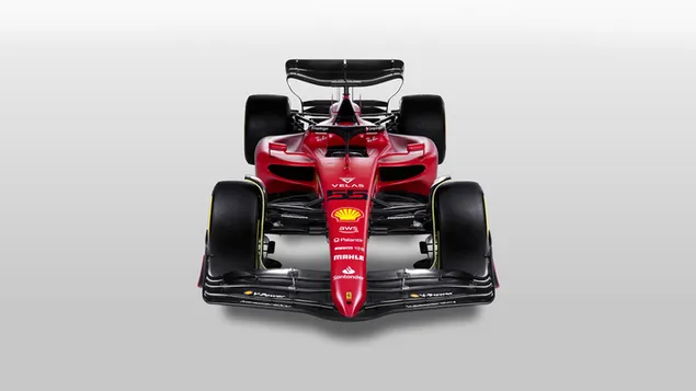 法拉利 F1-75 一級方程式 2022 新車正面和頂視圖白色背景 4K 壁紙