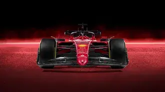 ferrari f1-75 formula 1 2022 novyy avtomobil' vid speredi krasnyy fon skachat'