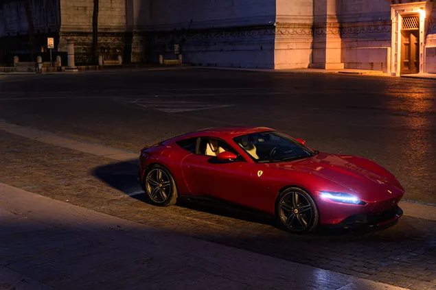 Ferrari Roma-avond 4K achtergrond