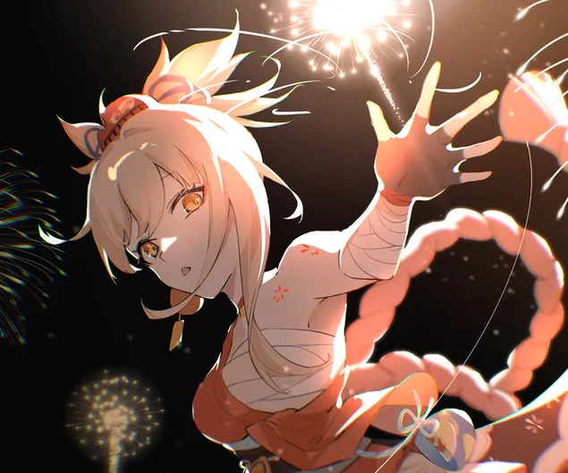 Фестивална вечер фойерверки | Ganshin Impact 2K тапет