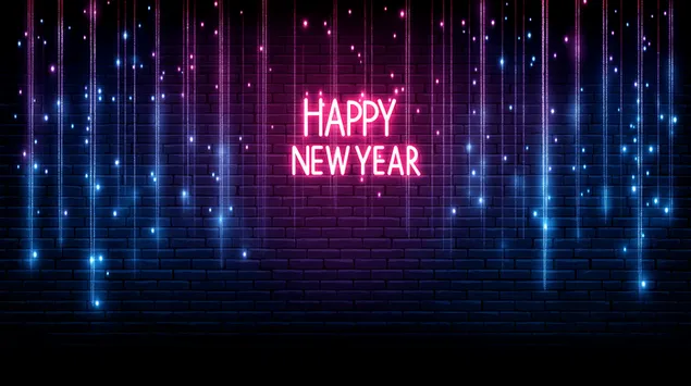 喜庆的新年霓虹灯在纹理墙面上 2K 壁纸