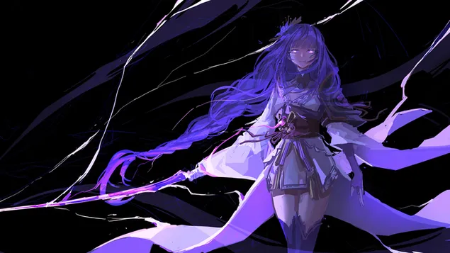 Taustpilt Äge leedi "Raiden Shogun" | Genshin Impact (animevideomäng) 4K