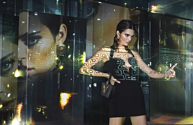 Mirada feroz modelo Kendall Jenner fotografía futurista 6K fondo de pantalla