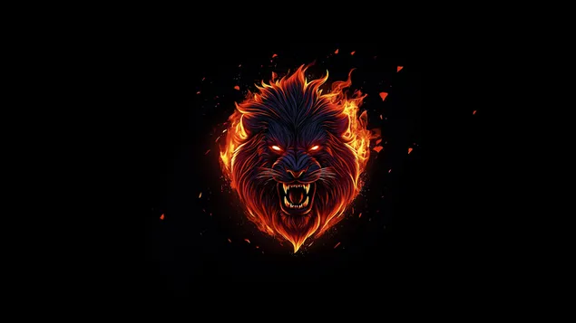 Tüzes ordító oroszlánarc a lángokban 2K háttérkép