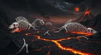 火熱的古代野獸火山墓地－龍之屋桌面背景 4K 壁紙