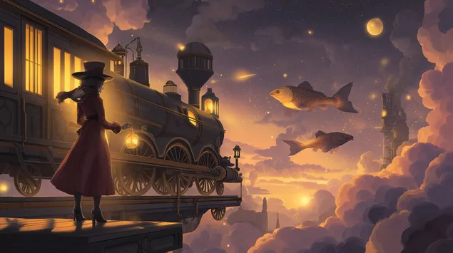 figure ne bordin e trenit qiellor mes peshqve lundrues dhe nates yjore shkarkim