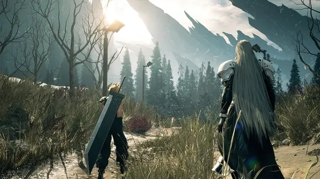 Final Fantasy VII renaixement Cloud dispute i Sephiroth 4K fons de pantalla