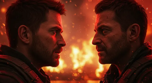 Enfrontament final Fum i foc 4K fons de pantalla