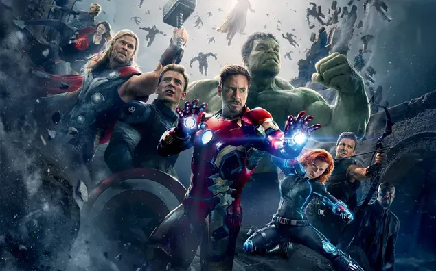 Laatste oorlogsscène van Age of Ultron 2K achtergrond