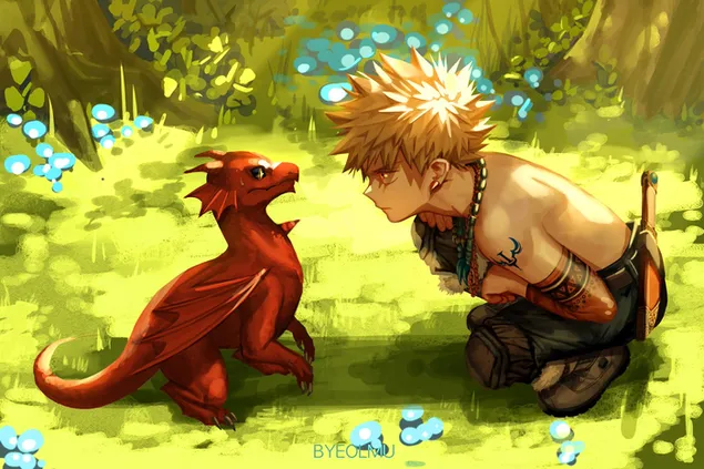 Dragonul de foc și Katsuki Bakugo 2K imagine de fundal