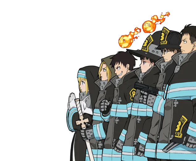 fire force - shinra kusakabe, takehisa hinawa, maki oze, iris, arthur boyle e akitaru oubi download