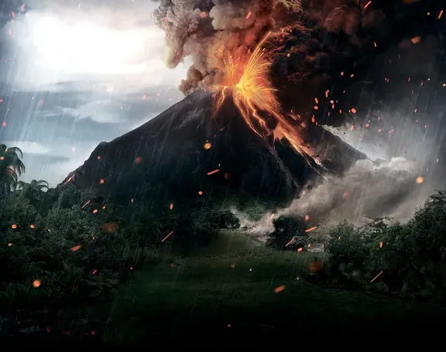 Tapeta Ohnivá láva a kouřové mlhy na vrcholu vulkanické sopky 8K