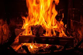 fireplace close-up with firewood