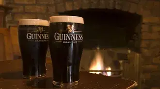 fireplace with guinness glass