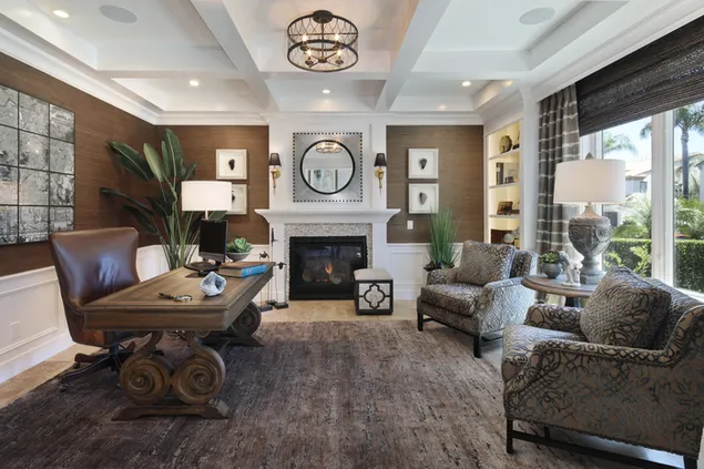 oxhak me bime, tavoline druri, divan, dhe piktura shkarkim