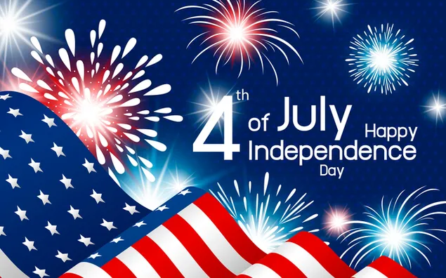 Feuerwerk und USA-Flagge mit bunten Lichtern, die für die Feier des besonderen Tages des Unabhängigkeitstags entworfen wurden