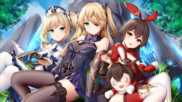 Шпалери Фішль з Барбарою та Ембер - Genshin Impact (аніме-відеогра) 4K